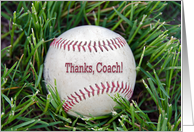 Thank you to baseball coach. close up of a baseball in grass card