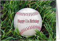 11th Birthday close up of a used baseball in grass card