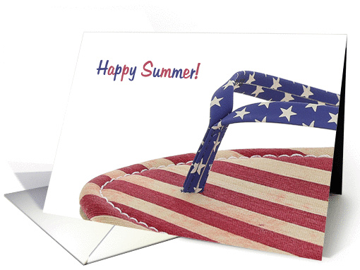 Happy Summer-patriotic flip-flop on white card (1297782)