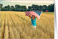 Veterans Day-girl in wheat field with American flag card