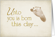 Priest’s Christmas-baby footprint with Bible verse card