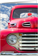 Dad’s Birthday-retro red truck with red fuzzy dice and summer sky card