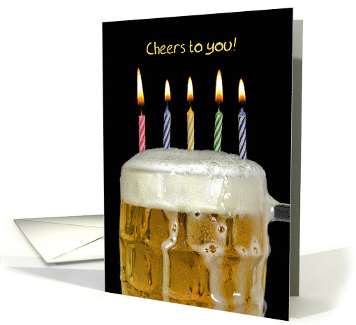 Birthday mug of beer with candles isolated on black card (1304390)