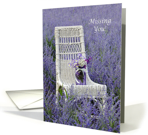 Miss You-mason jar with bouquet on a chair in Russian Sage card