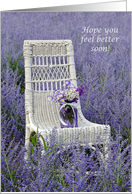 Get well soon-mason jar with bouquet on a chair in Russian Sage card