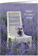 85th Birthday mason jar with bouquet on a chair in Russian sage card