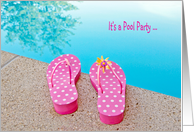Pool Party invitation-polka dot flip-flops by swimming pool card