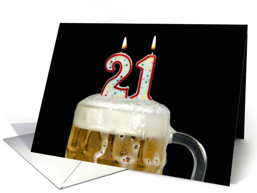 Brother's 21st Birthday candle in mug of beer on black card (1313986)