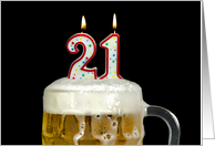 Cousin’s 21st Birthday Candles In a Beer Mug card