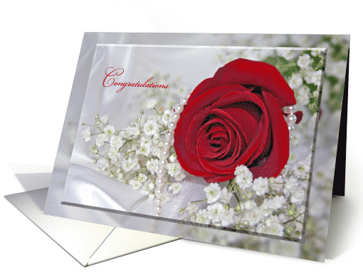 Niece and husband Wedding red rose with pearls and baby's breath card