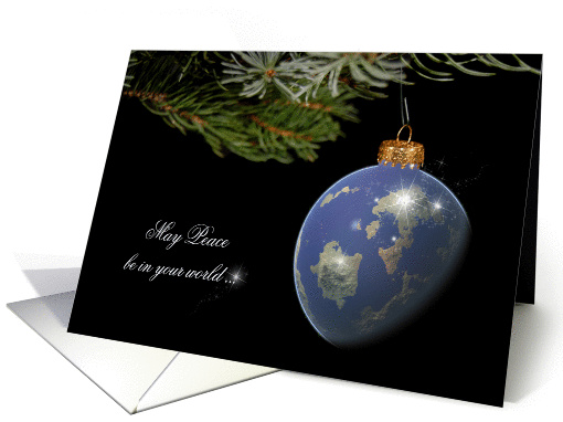 Christmas for Grandparents-world ornament hanging on pine bough card