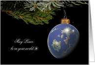 Christmas for Grandparents-world ornament hanging on pine bough card
