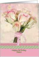 Birthday rose bouquet with specific name and soft texture overlay card