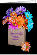 Daughter’s Birthday colorful daisy bouquet in brown paper bag card