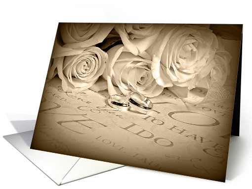 wedding congratulations for Sister-roses and rings in sepia card