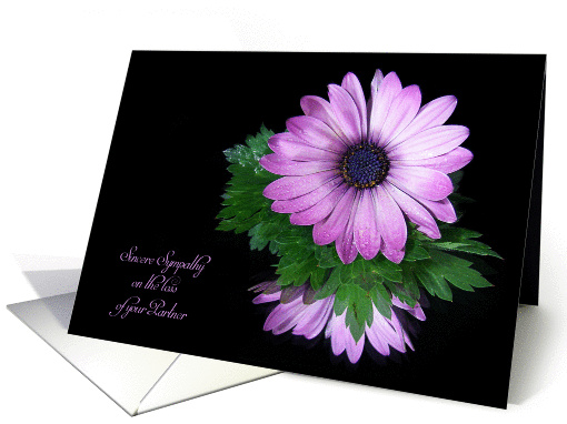 Loss of Partner sympathy-purple daisy reflection on black card