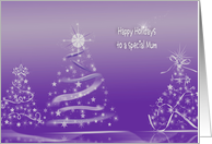 Mum’s Christmas-white Christmas trees on purple background card