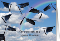 Grandson’s Graduation-graduation hats in sky with rainbow card