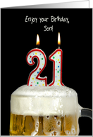 Son’s 21st Birthday, Candles in a Beer Mug on Black card