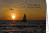 Brother’s Birthday sailboat sailing at sunset with seagull card