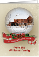 Season’s Greetings 2022 Snow Globe Name Specific With Barn Painting card