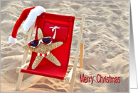 Friend’s Christmas starfish with sunglasses and bikini on beach chair card