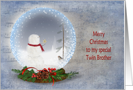 Twin Brother’s Christmas-snowman in snow globe card