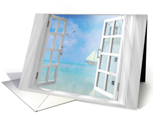 Thinking of You open window with ocean view of lighthouse... (1327452)