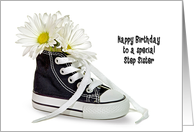 Step Sister’s Birthday-daisy bouquet in a black and white sneaker card