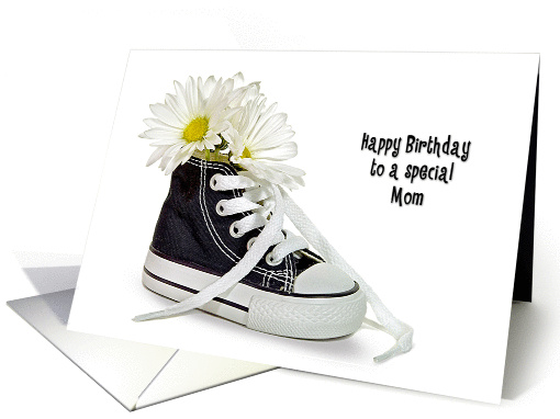 Mom's Birthday-daisy bouquet in a black and white sneaker card