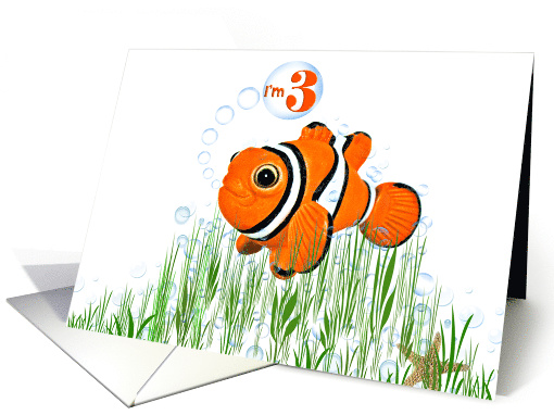 3rd Birthday for Grandson, clown fish with bubbles and starfish card
