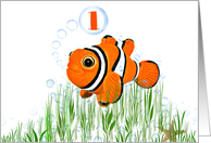 1st Birthday for Grandson clown fish with bubbles and starfish card