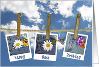 55th Birthday-daisy in jean pocket and butterfly photos on clothesline card
