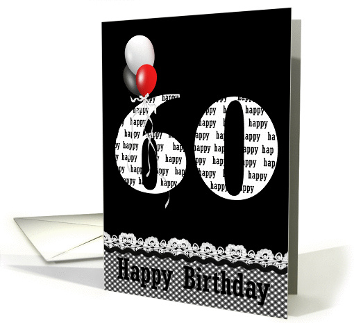 60th Birthday-birthday-red,white and black balloon bouquet card