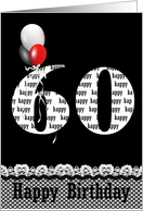 60th Birthday-birthday-red,white and black balloon bouquet card