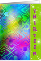 13th Birthday party invitation-bright neon circles with stars card