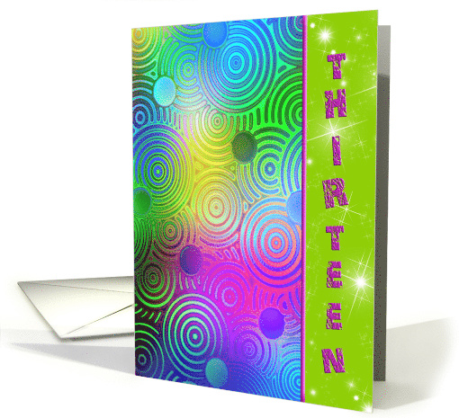 Granddaughter's 13th Birthday bright neon circles with stars card