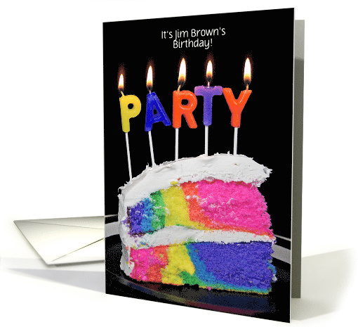 name specific Birthday party invitation-rainbow party cake card