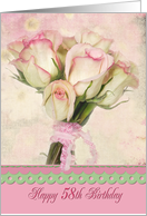 58th Birthday with pink rose bouquet and pink border card