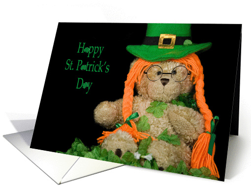 Parents St.Patrick's Day-teddy bear with spectacles in shamrocks card