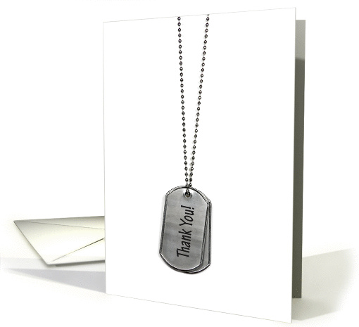Veterans Day thank you-military dog tags isolated on white card