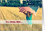 Military thank you to Niece-girl with American flag in a field card