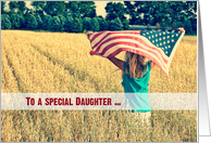 Military thank you to Daughter-girl with American flag in a field card