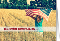 Military thanks to Brother-in-law - girl with American flag in a field card