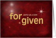 Christmas stars with religious verse on red textured background card