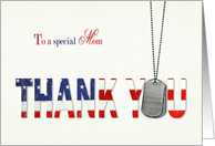 Mom Military Thank You-military dog tags with patriotic flag thank you card