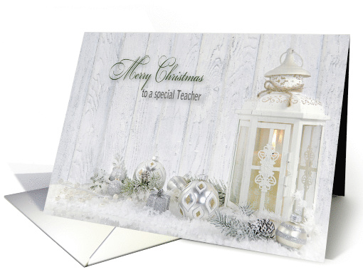 for teacher, white Christmas lantern with ornaments and... (1337376)