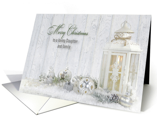 Daughter and family Christmas-lantern with holiday ornaments card