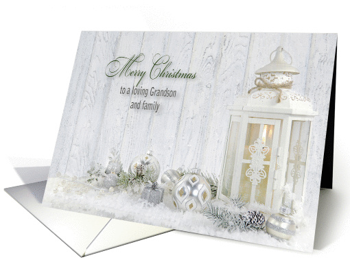 Grandson and family Christmas-lantern with holiday ornaments card