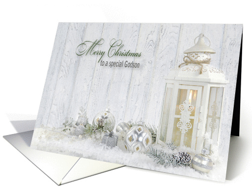 Godson's Christmas-lantern with holiday ornaments card (1337494)